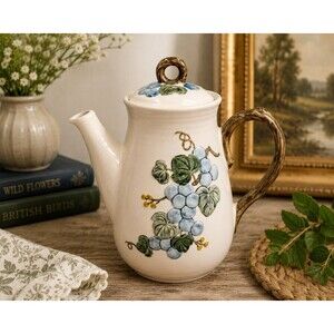 Vintage Metlox Poppytrail Sculptured Grapes Coffee Pot Lid Embossed Blue Grapes